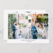 Bride & Groom Chic 2 Photos Collage Hand Lettered サンキューカード (正面/裏面)