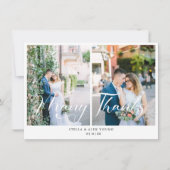 Bride & Groom Chic 2 Photos Collage Hand Lettered サンキューカード (正面)