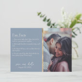 Bride & Groom Facts Photo on Dusty Blue 招待状 (スタンド正面)