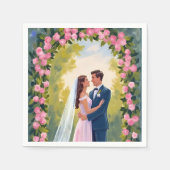 Bride & Groom Garden Arch | Floral Wedding Painted スタンダードカクテルナプキン (正面)
