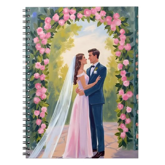 Bride & Groom Garden Arch | Floral Wedding Painted ノートブック (正面)