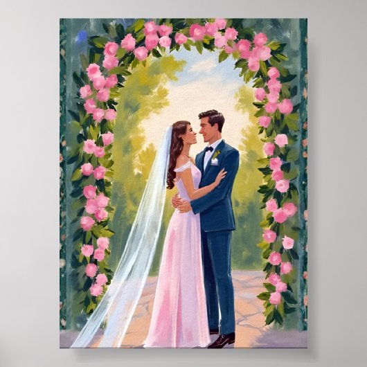 Bride & Groom Garden Arch | Floral Wedding Painted ポスター (正面)