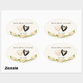 Bride Groom Heart Floral Custom Name Date 楕円形シール (シート)