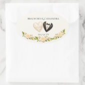 Bride Groom Heart Floral Custom Name Date 楕円形シール (バッグ)