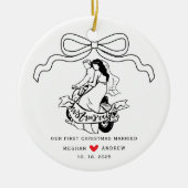Bride & Groom Motorcycle Christmas セラミックオーナメント (正面)