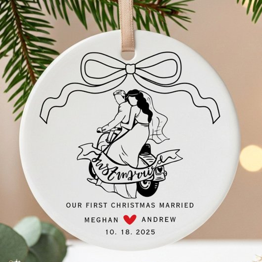 Bride & Groom Motorcycle Christmas セラミックオーナメント