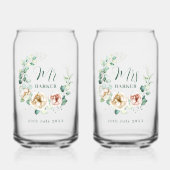 Bride & Groom Personalized Mr & Mrs  Floral ガラス缶 (正面)