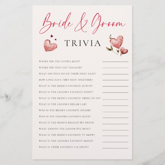 Bride Groom Trivia Valentine Bridal Shower Elegant チラシ (正面)