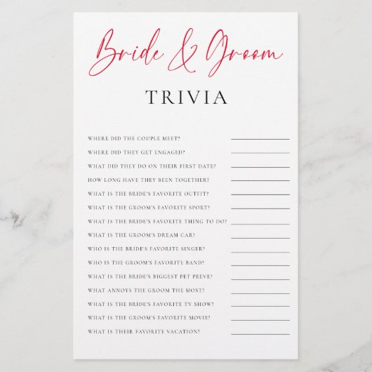 Bride Groom Trivia Valentine Bridal Shower Game チラシ (正面)