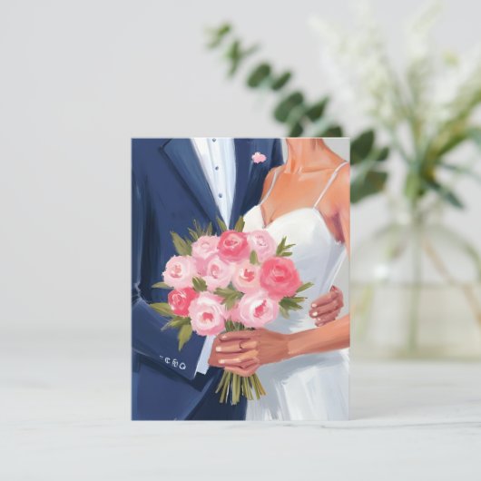 Bride & Groom Wedding Bouquet Watercolor Card (スタンド正面)