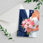 Bride & Groom Wedding Bouquet Watercolor Card