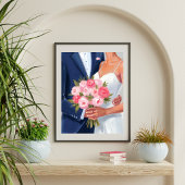 Bride & Groom Wedding Bouquet Watercolor Painted ポスター