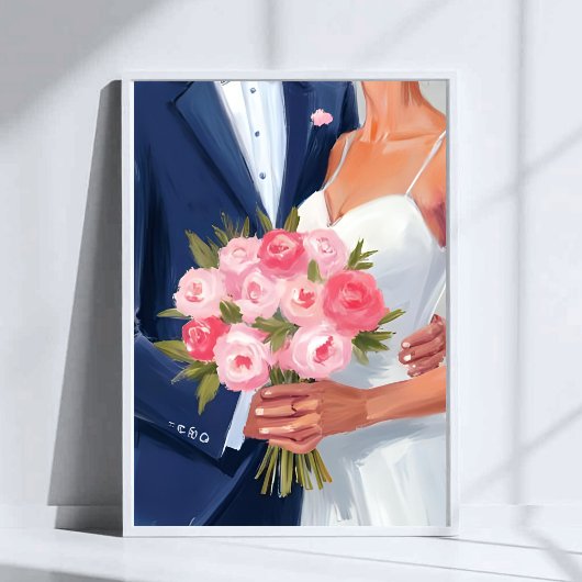 Bride & Groom Wedding Bouquet Watercolor Painted ポスター