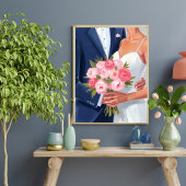 Bride & Groom Wedding Bouquet Watercolor Painted ポスター