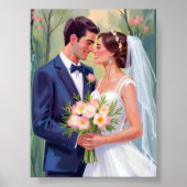 Bride & Groom | Wedding Newlyweds Watercolor ポスター (正面)