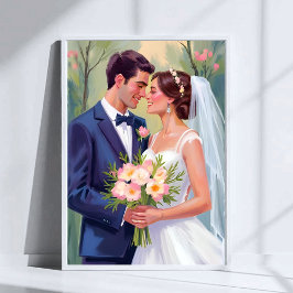 Bride & Groom | Wedding Newlyweds Watercolor ポスター