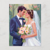 Bride & Groom | Wedding Newlyweds Watercolor ポストカード (正面)