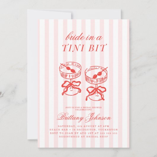 Bride in a Tini Bit Pink Martini Bridal Shower 招待状 (正面)