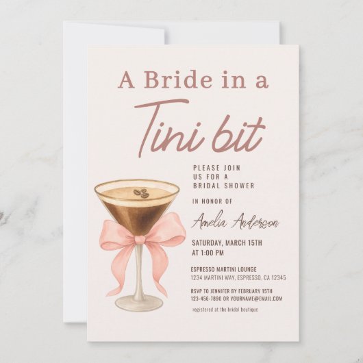Bride in a Tini Bit QR Code Bridal Shower 招待状 (正面)