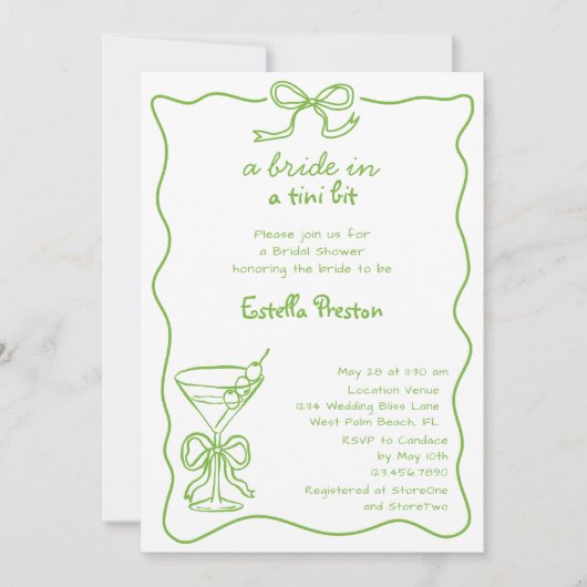 Bride In A Tini Bit Scribble MartinBridalシャワー 招待状 (正面)