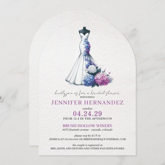 Bride in Bloom Hydrangea Bridal Shower 招待状 (正面/裏面)