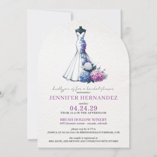 Bride in Bloom Hydrangea Bridal Shower 招待状 (正面)