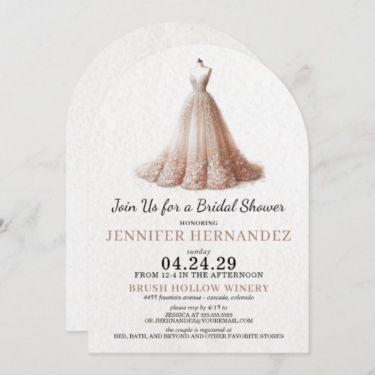 Bride in Bloom Peach Blush Bridal Shower 招待状 (正面/裏面)