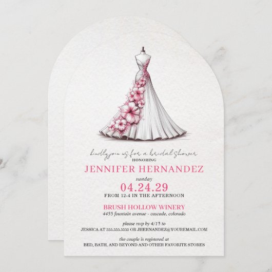 Bride in Bloom Pink Hibiscus Bridal Shower 招待状 (正面/裏面)