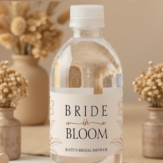 Bride in Bloom Tan Brown Bridal Shower ペットボトルラベル