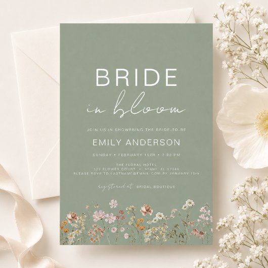 Bride in Bloom Wildflower Bridal Shower 招待状