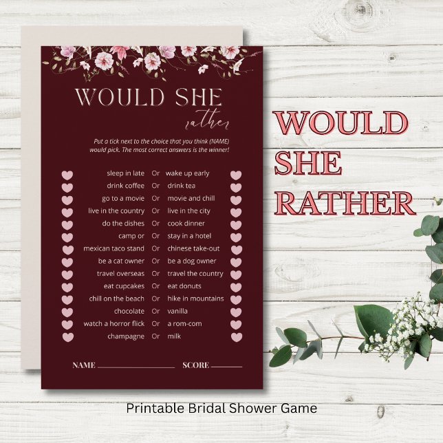 Bride in Bloom Would She Rather Bridal Shower Game (クリエイターアップロード済み)