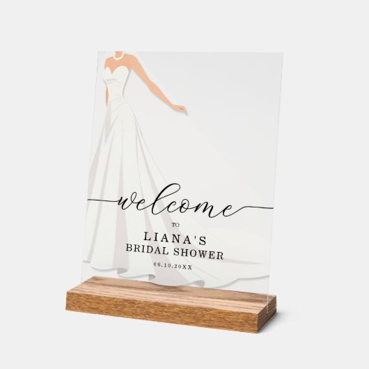 Bride in Gown Bridal Shower Welcome アクリルサイン (傾斜)