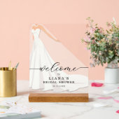 Bride in Gown Bridal Shower Welcome アクリルサイン (ウェディング)