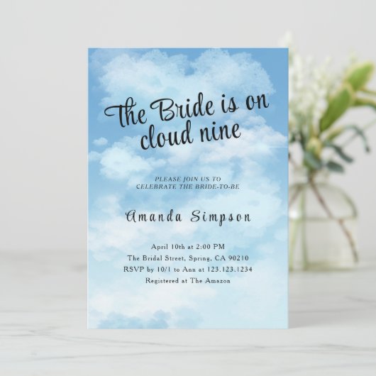 Bride Is On Cloud Nine Bridal Shower 招待状 (スタンド正面)
