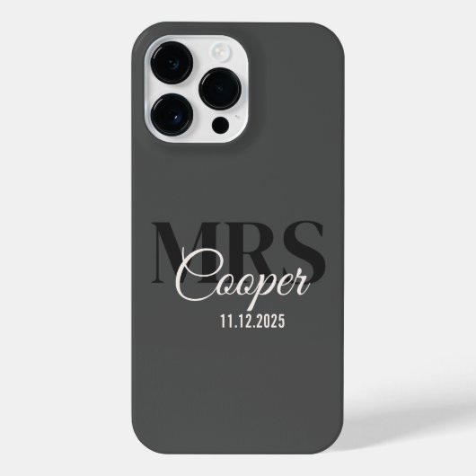 Bride Name With Wedding Date Charcoal Color Text iPhoneケース (裏面)