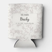 Bride on white floral pattern Wedding Party 缶クーラー (正面)