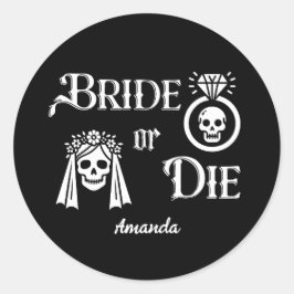bride or die bachelorette party floral skull ラウンドシール