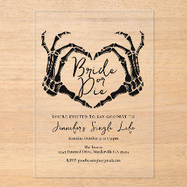 Bride or Die Bachelorette Party Skeleton Heart  アクリル招待状