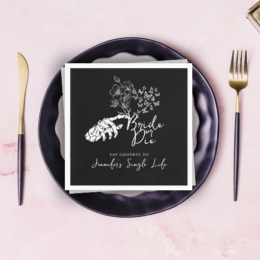 Bride or Die Floral Gothic Bachelorette Party スタンダードカクテルナプキン