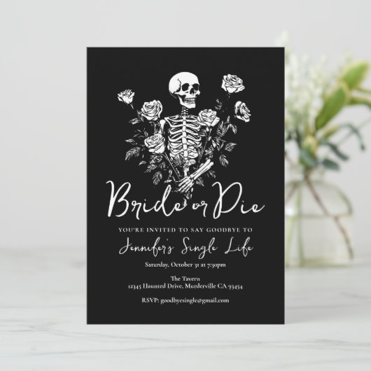 Bride or Die Floral Skeleton Bachelorette Party 招待状 (スタンド正面)