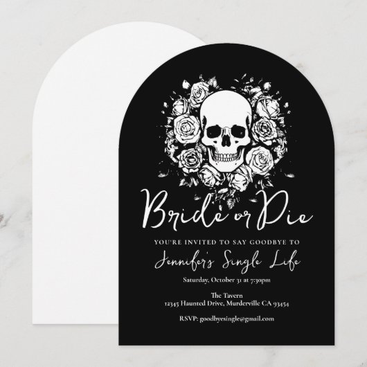 Bride or Die Floral Skull Bachelorette Party 招待状 (正面/裏面)