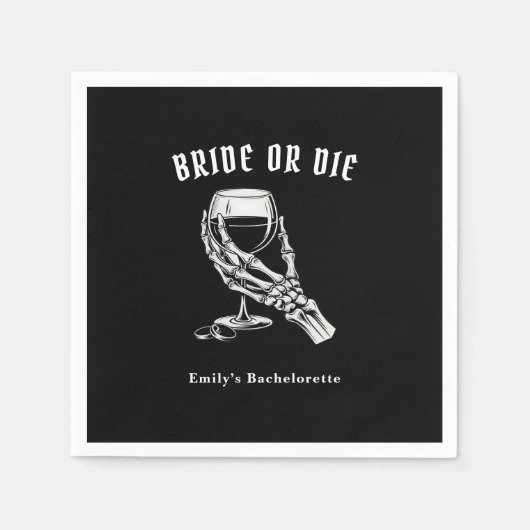 Bride Or Die Gothic Skeleton Bachelorette Party スタンダードカクテルナプキン (正面)