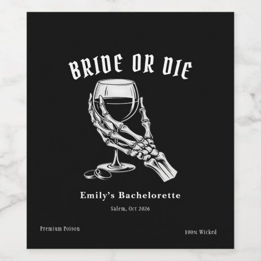 Bride Or Die Gothic Skeleton Bachelorette Party ワインラベル (シングルラベル)