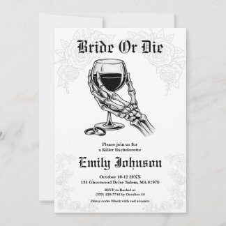 Bride or Die Gothic Skeleton Bachelorette Party 招待状