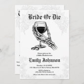 Bride or Die Gothic Skeleton Bachelorette Party 招待状 (正面/裏面)