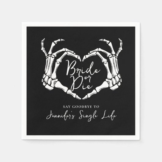 Bride or Die Skeleton Heart Bachelorette Party スタンダードカクテルナプキン (正面)