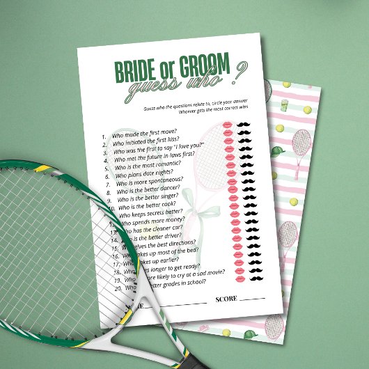 Bride or Groom Guess Who Game Card | Tennis Theme 