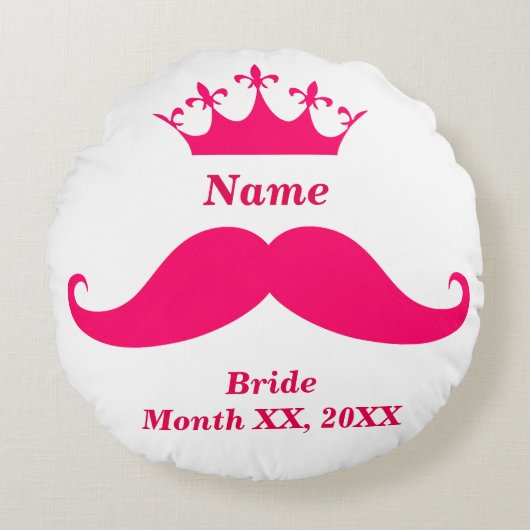 Bride Pink Mustache Round Throw Pillow ラウンドクッション (正面)