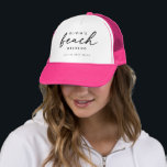 Bride’s Beach Weekend | Destination Bachelorette キャップ<br><div class="desc">Celebrate sun, sand, and sisterhood with this custom “Beach Weekend” hat, featuring elegant black lettering on a clean white front and bright pink brim. Perfect for a coastal getaway, this personalized hat adds a chic summery touch to every outfit - whether lounging poolside, exploring the shore, or snapping those group...</div>