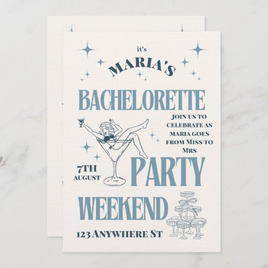 Bride’s Last Adventure – Bachelorette Weekend Fun 招待状 (正面/裏面)